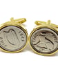 1943 Threepence 3d birthday Cufflinks - Original 1943 Irish Harp coin cuff - Image 1