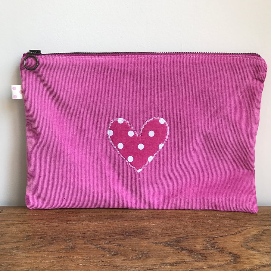 Large pink zip pouch with heart 