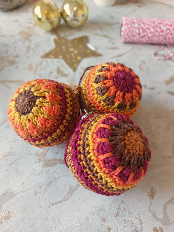 Crochet Christmas Baubles Set of 3 Tree Decorations