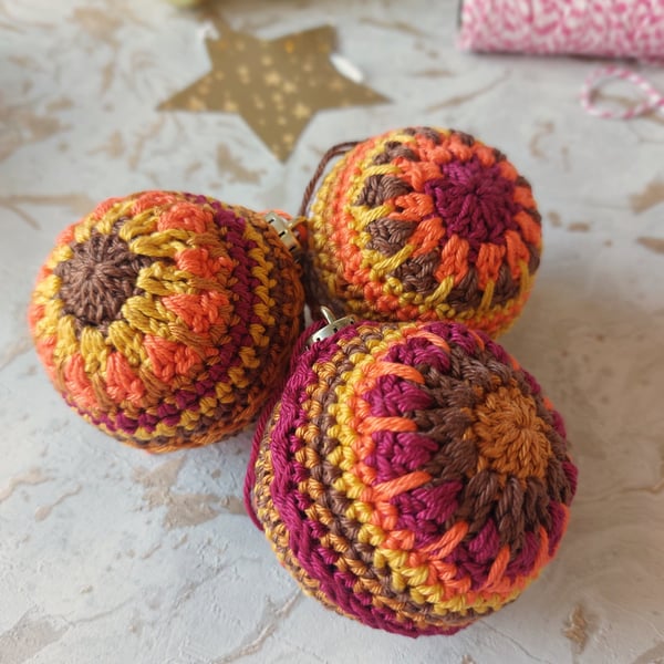 Crochet Christmas Baubles Set of 3 Tree Decorations