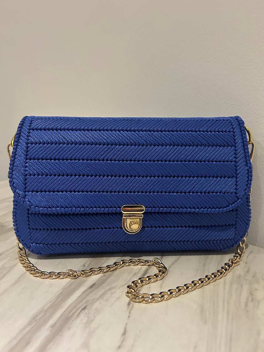 Beautiful Royal Blue Crochet Crossbody Bag 