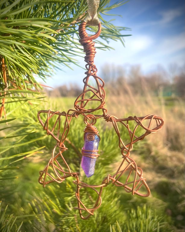 Unique Copper Star with Purple Aurora Crystal Dropper Hanging Decoration