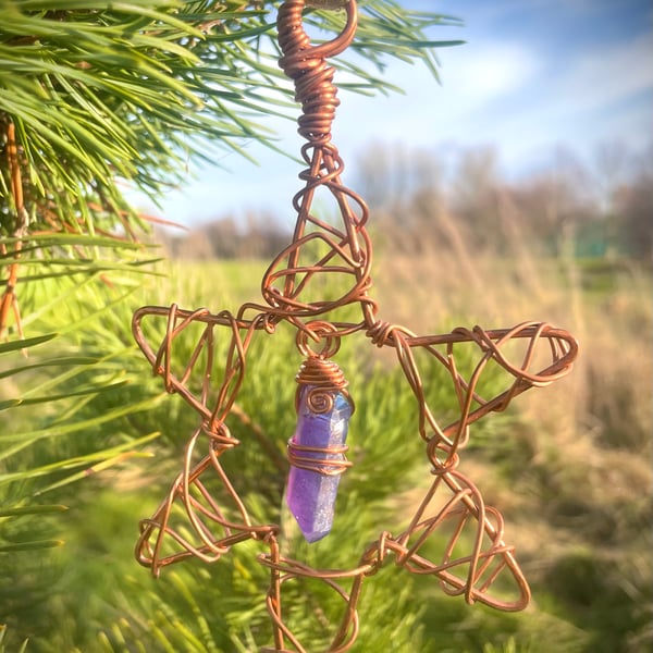 Unique Copper Star with Purple Aurora Crystal Dropper Hanging Decoration
