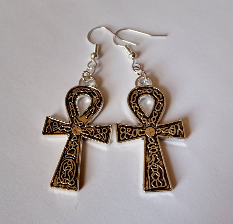 Chunky Ankh Cross Egyptian Key of Life Earrings