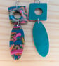 Dramatic drop earrings teal and swirls - Image 3