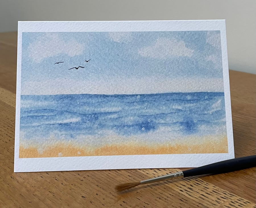 Seaside blank greeting card, seascape, original art.