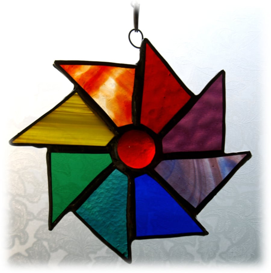 Rainbow Wheel Suncatcher Stained Glass 