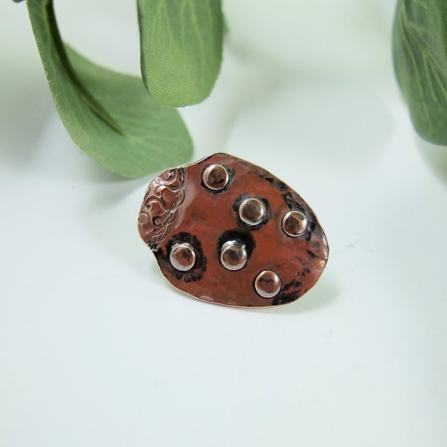 Ladybird Brooch. Copper and Sterling Silver Ladybug Lapel Pin 