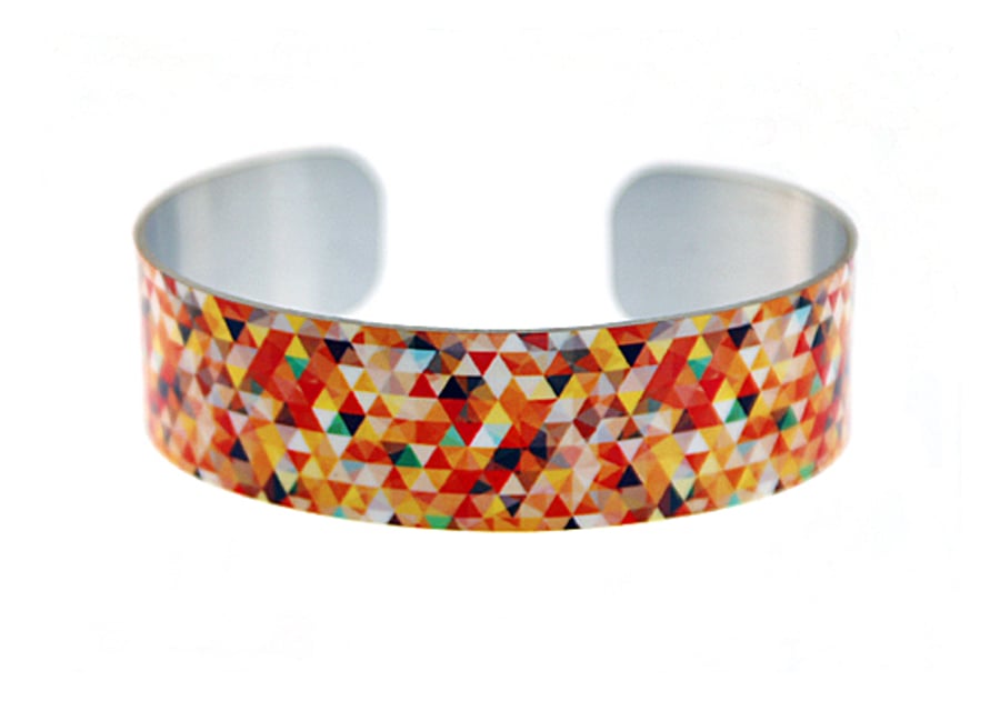 Cuff bracelet, orange geometric jewellery, aluminium cuff bracelet - C12