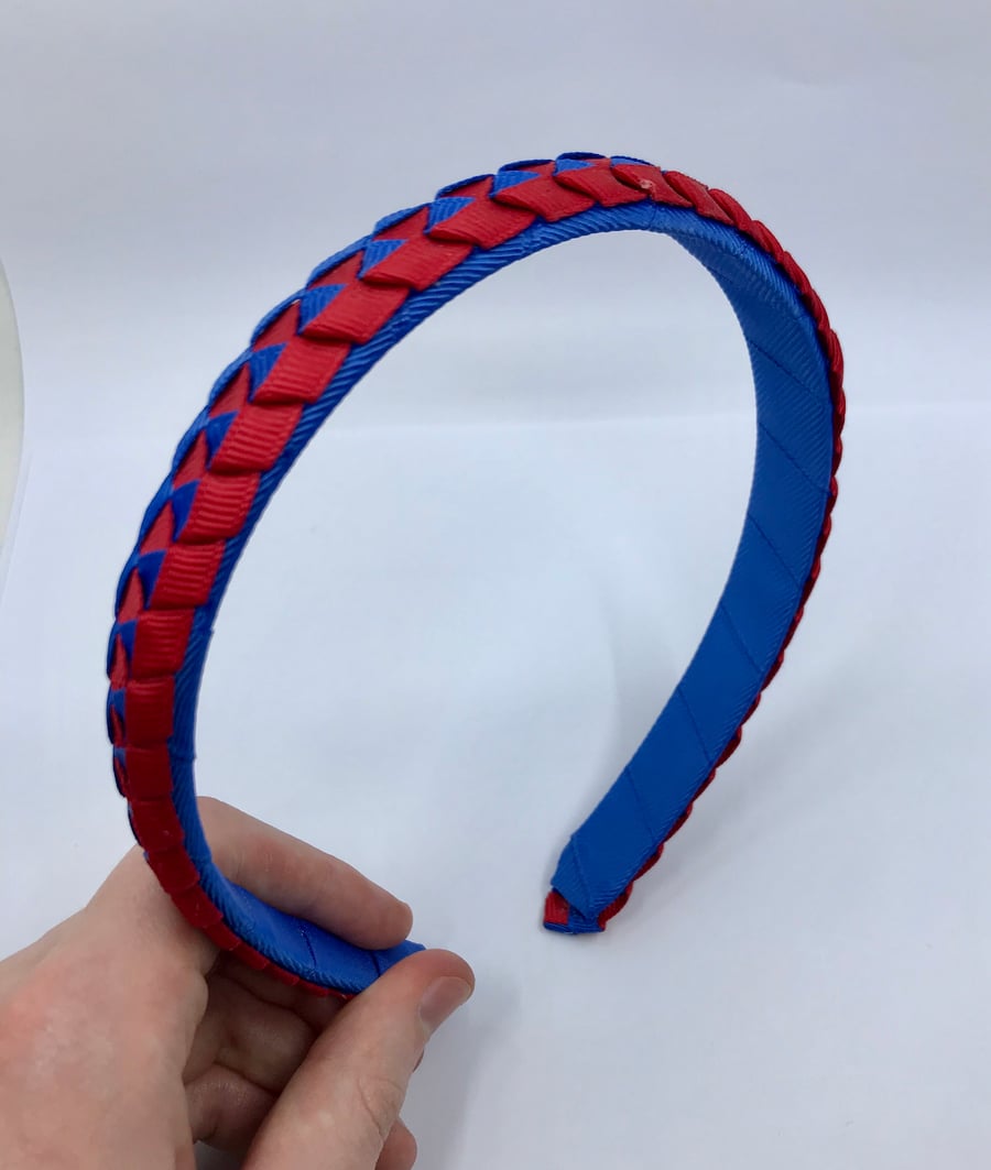 Royal Blue and Red Pleated Hairband