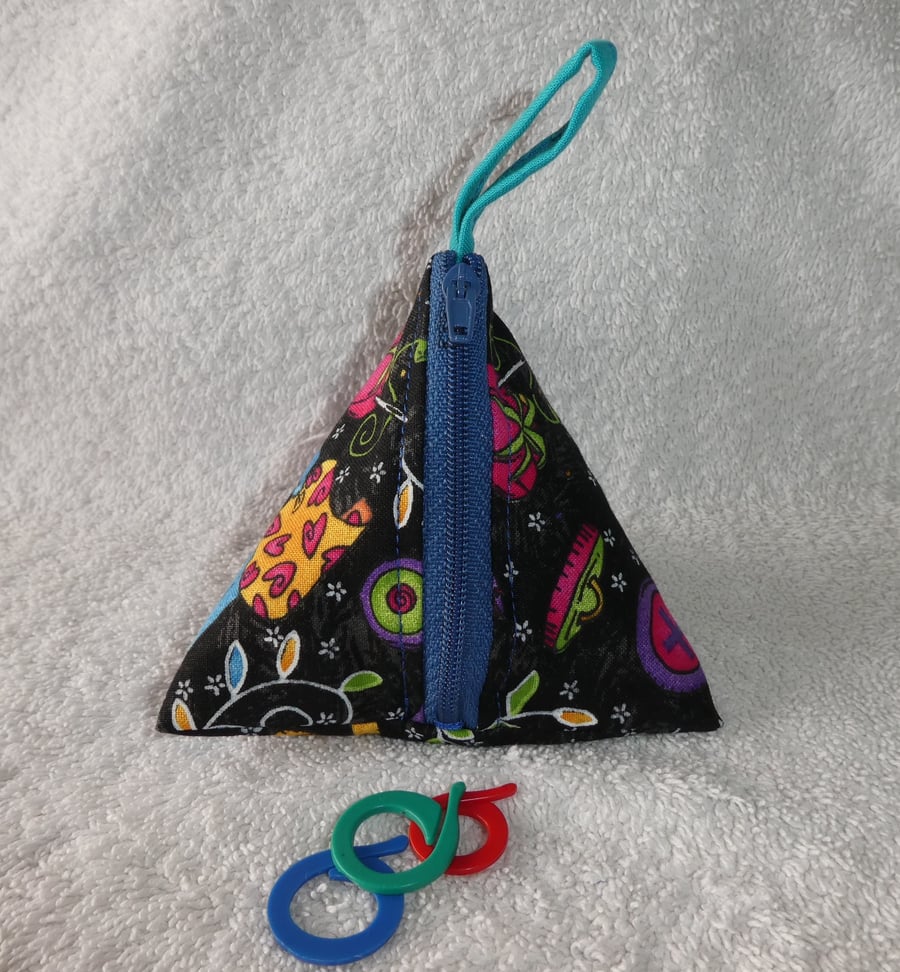  Stitch Marker Holder. Mini Pyramid Purse. Sewing Notions Holder. Sewing Machine