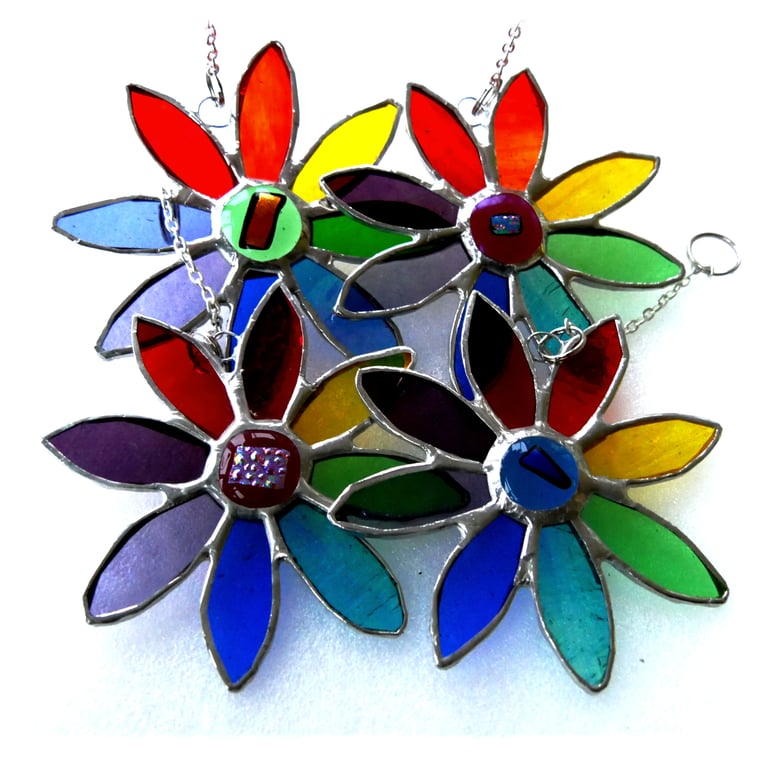 Rainbow Daisy Suncatcher Stained Glass Flower Dichroic Nugget