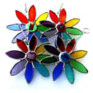 Rainbow Daisy Suncatcher Stained Glass Flower Dichroic Nugget