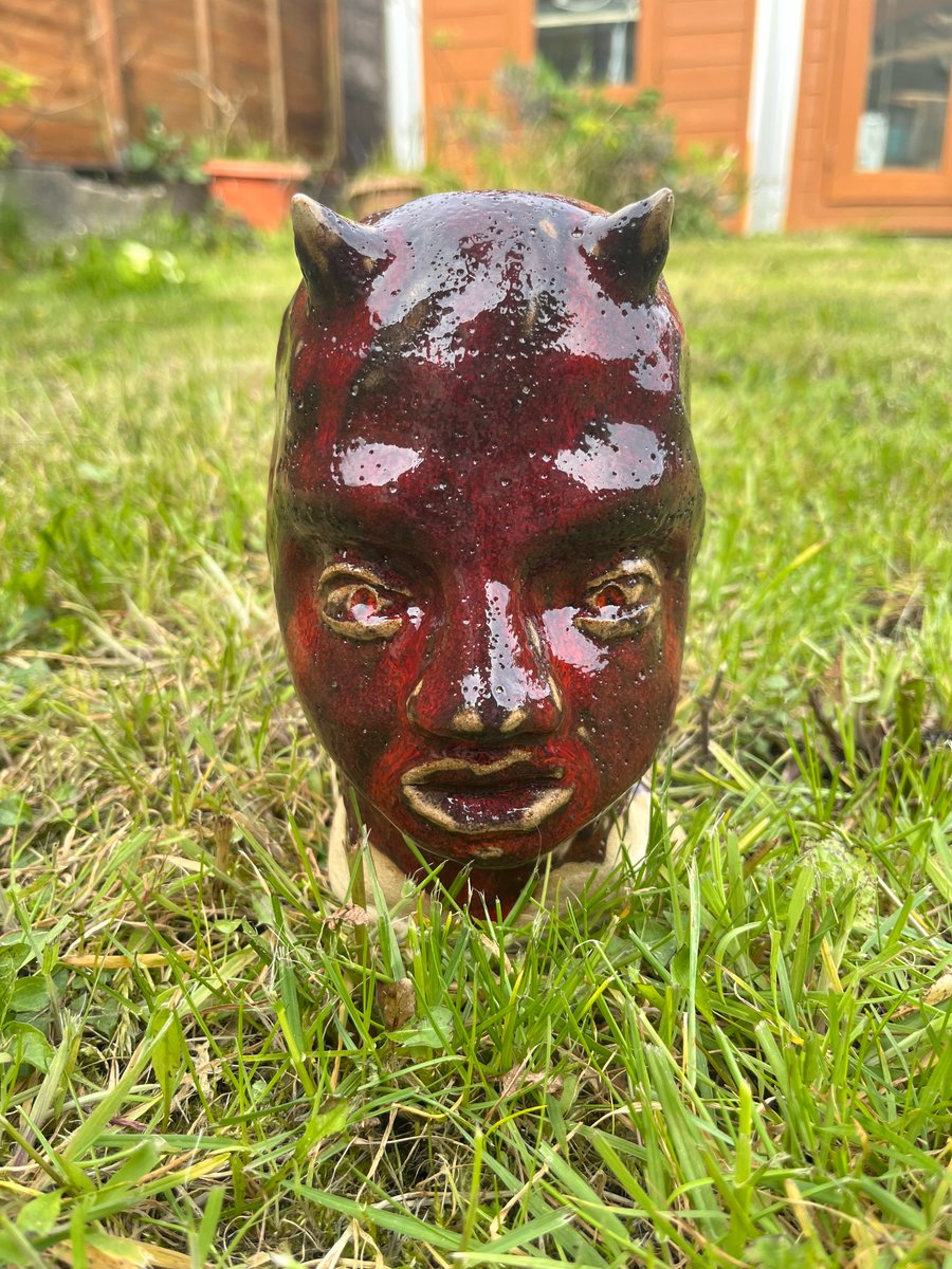 Devil Baby Head, original Stoneware Cerampic Sculpture approx 16.5.cm tall