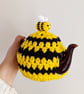 Bumblebee teapot cosy, energy saving, cost efficient, crochet teapot cover