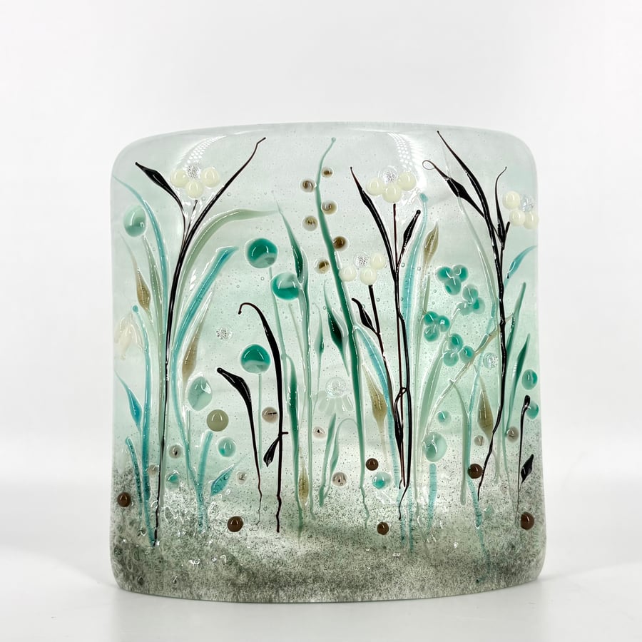 Curved Glass Panel - Wild Flowers in Green Tones