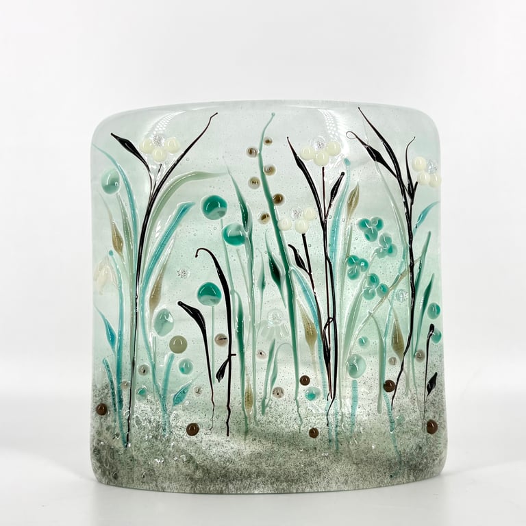 Curved Glass Panel - Wild Flowers in Green Tones