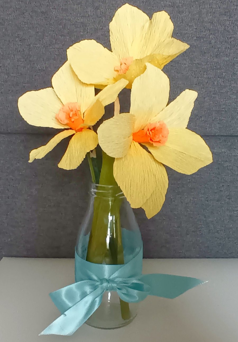 Handmade Crepe Paper Daffodils Set of 3