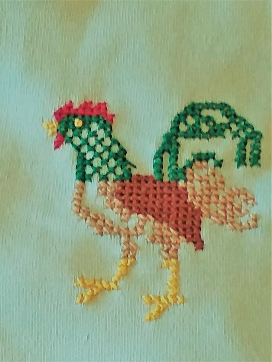 Cockerel, cock, Long-sleeve T-shirt, age 6, hand embroidered
