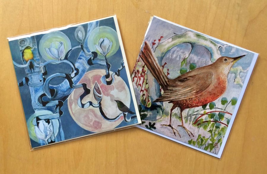 Birds on Squares - set of 2 blank cards