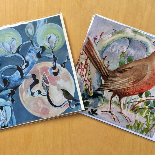 Birds on Squares - set of 2 blank cards