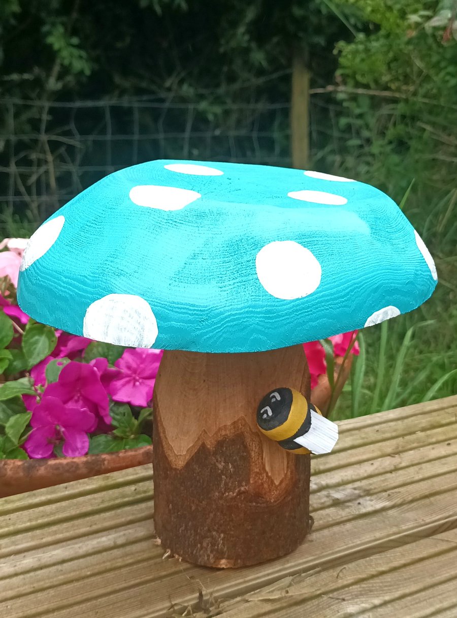 Bee on Blue Toadstool