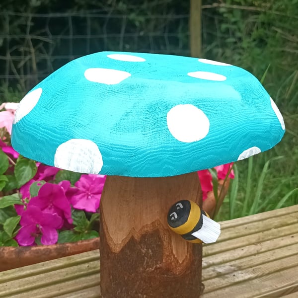 Bee on Blue Toadstool
