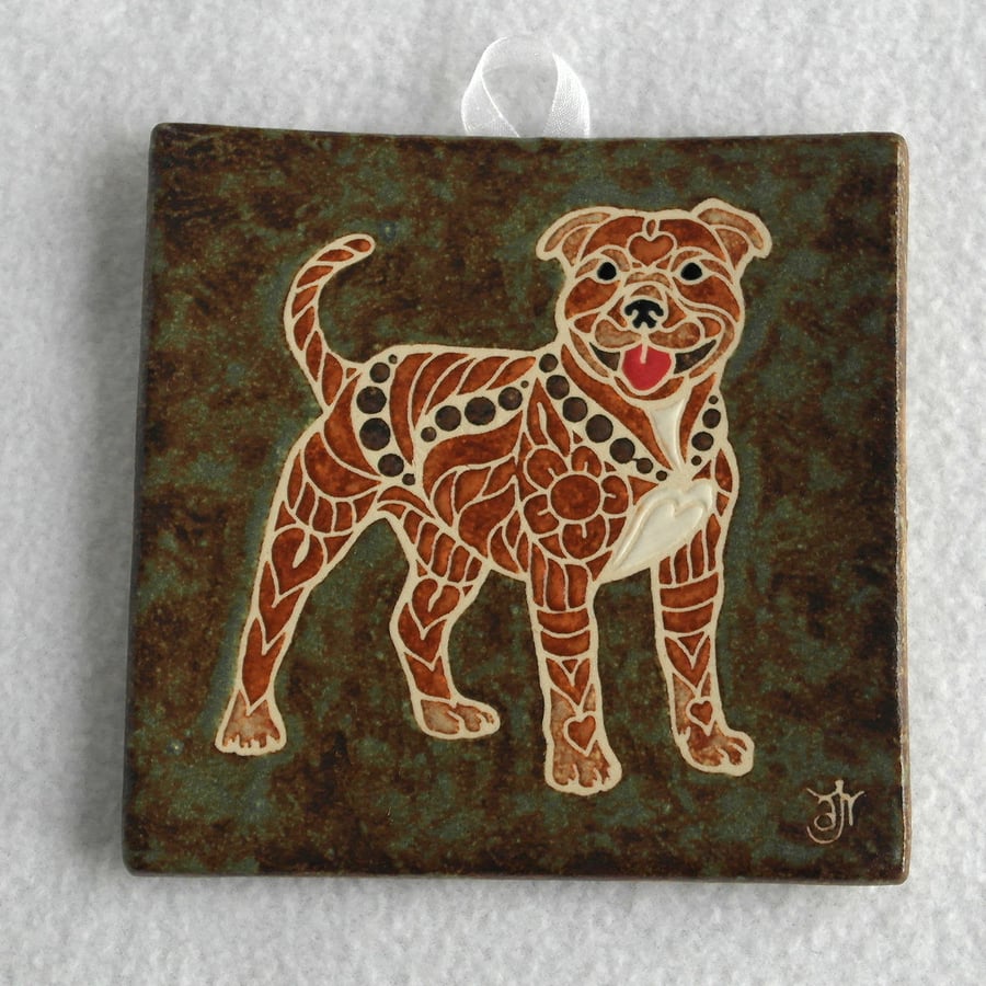 WP03 Wall plaque tile dog staffordshire bull terrier sbt staffy picture
