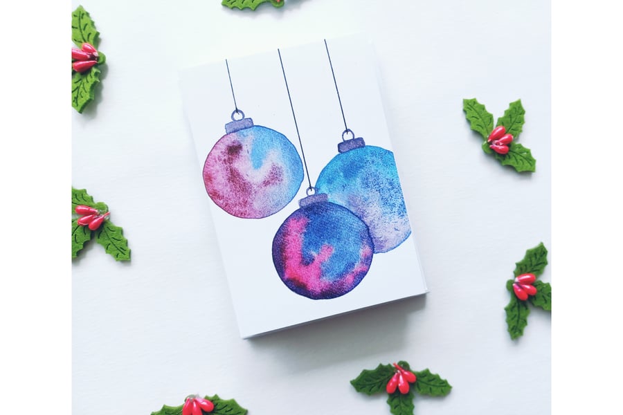BAUBLE CHRISTMAS Greetings Card pack, A7 Card, Blank Inside, Mini cards, xmas