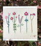 Five Little Flowers in pinks hand embroidered card - Image 5