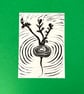 Handprinted Radish Lino Print