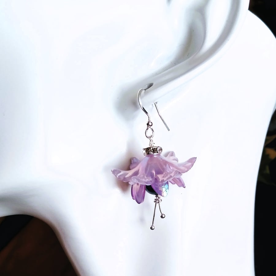 Purple Fuchsia Flower Drop Earrings