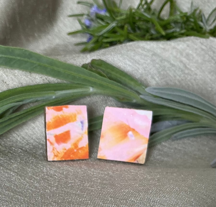 Peach and Amber , Stainless Steel Post Earrings.