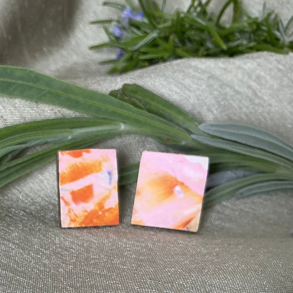 Peach and Amber , Stainless Steel Post Earrings.