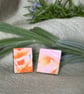 Peach and Amber , Stainless Steel Post Earrings.