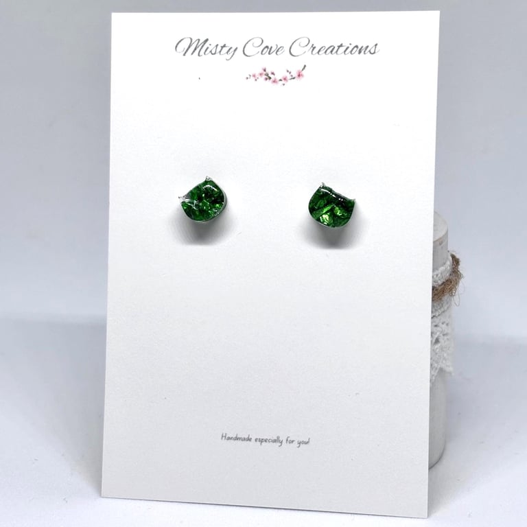 Cat Stud Green Resin Stud Earrings - Various Colours Made to Order