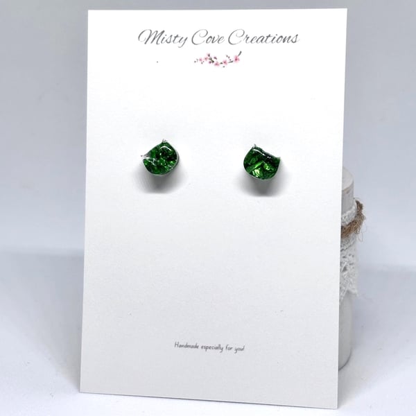 Cat Stud Green Resin Stud Earrings - Various Colours Made to Order