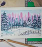 Dreamy snowy trees original watercolour painting, small winter landscape art