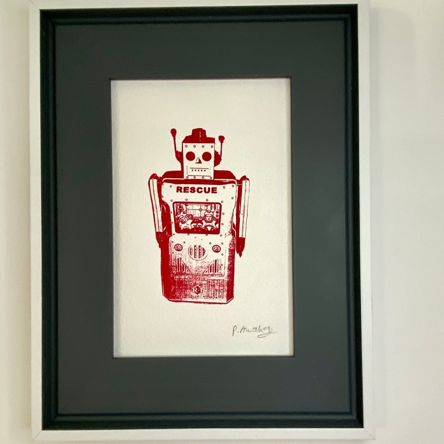 Vintage Robot - screen print - signed by artist.