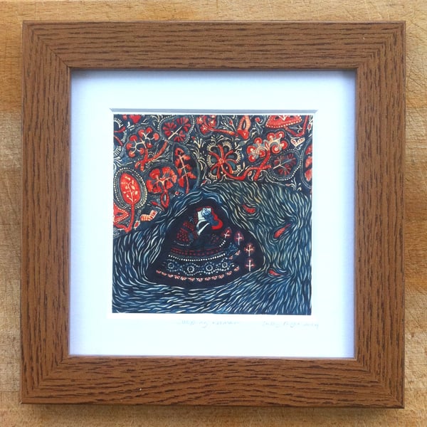 Sleeping Woman, 12 x 12 cm floral print