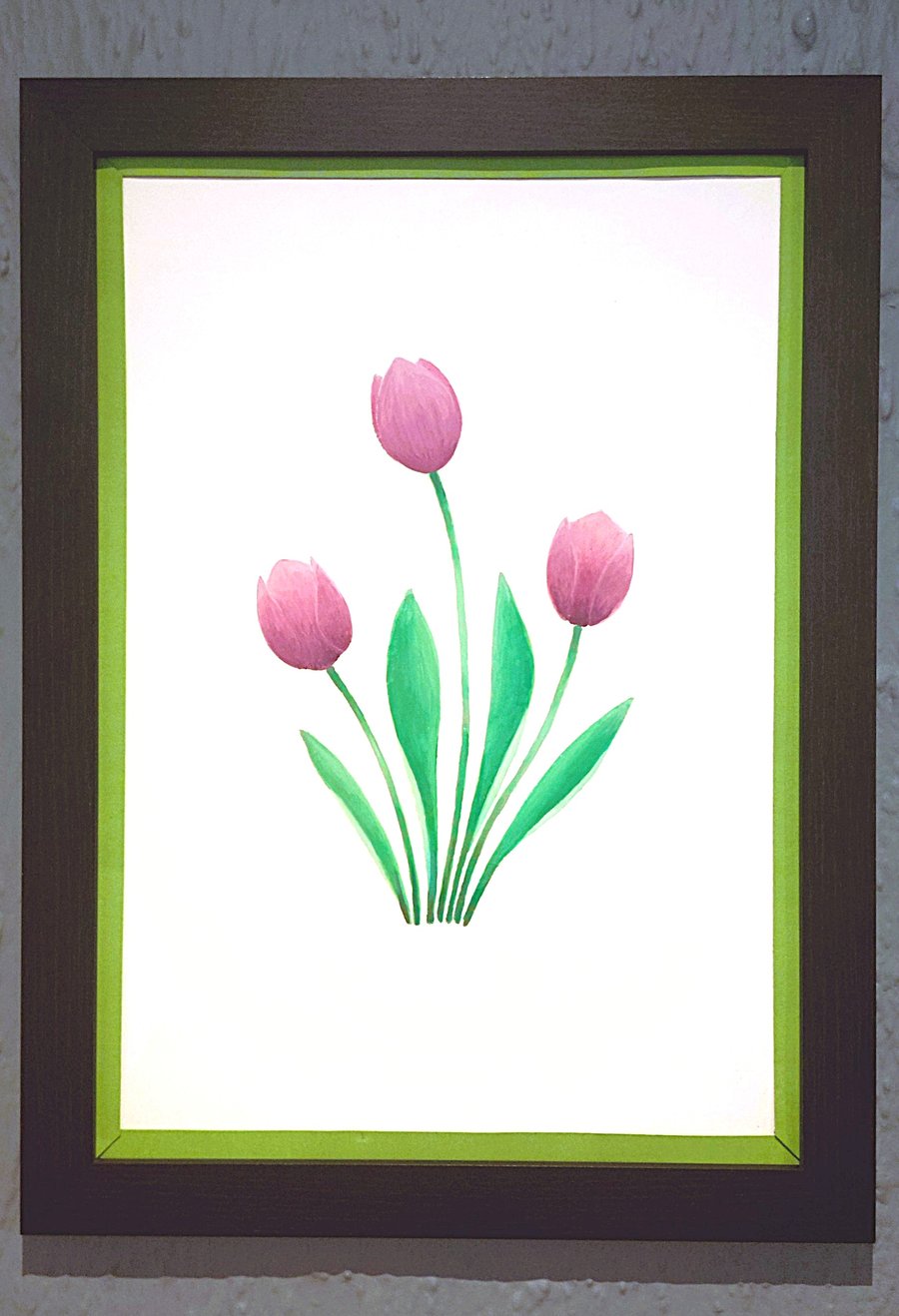 Genuine Made in UK Framed A3 Print Purple Tullips Light Green Border Wallart