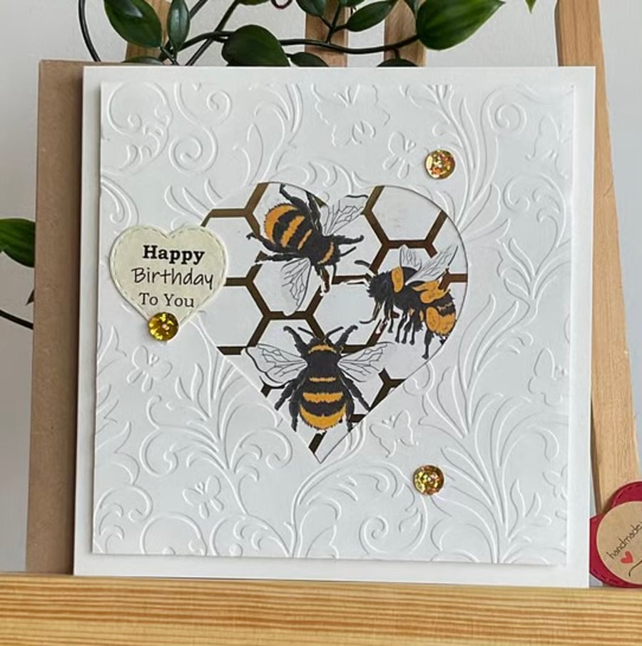 Card. Bee design birthday card for him or her