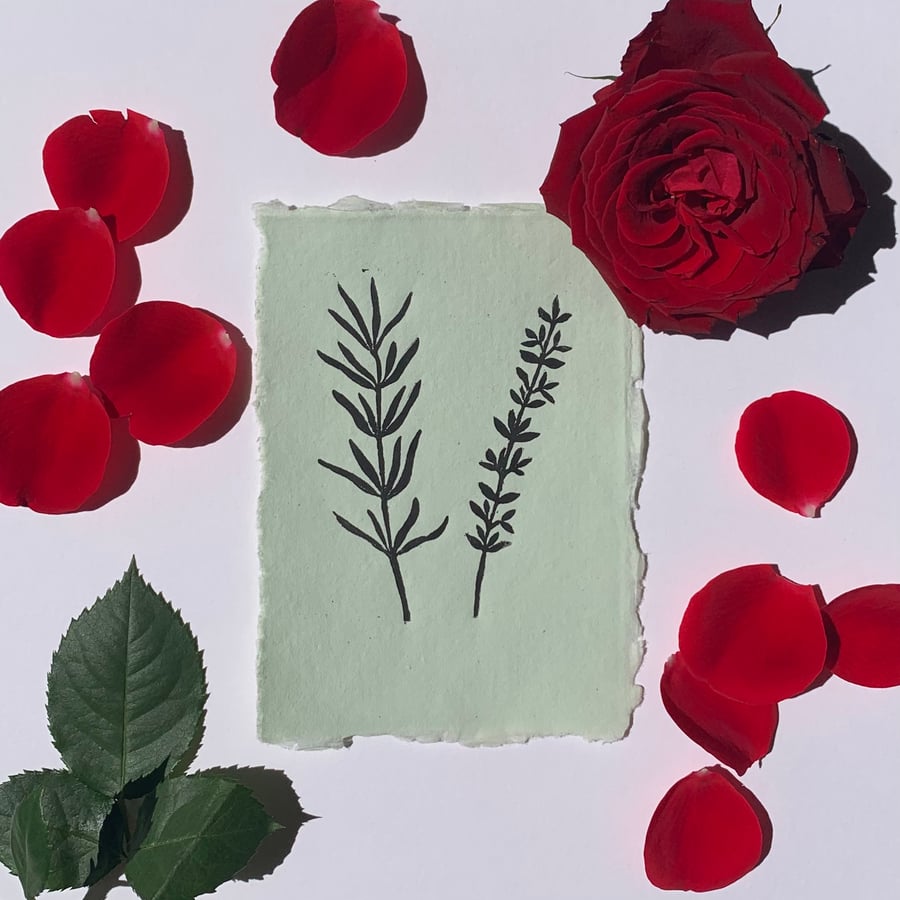 Rosemary and Thyme A6 Original Lino Print