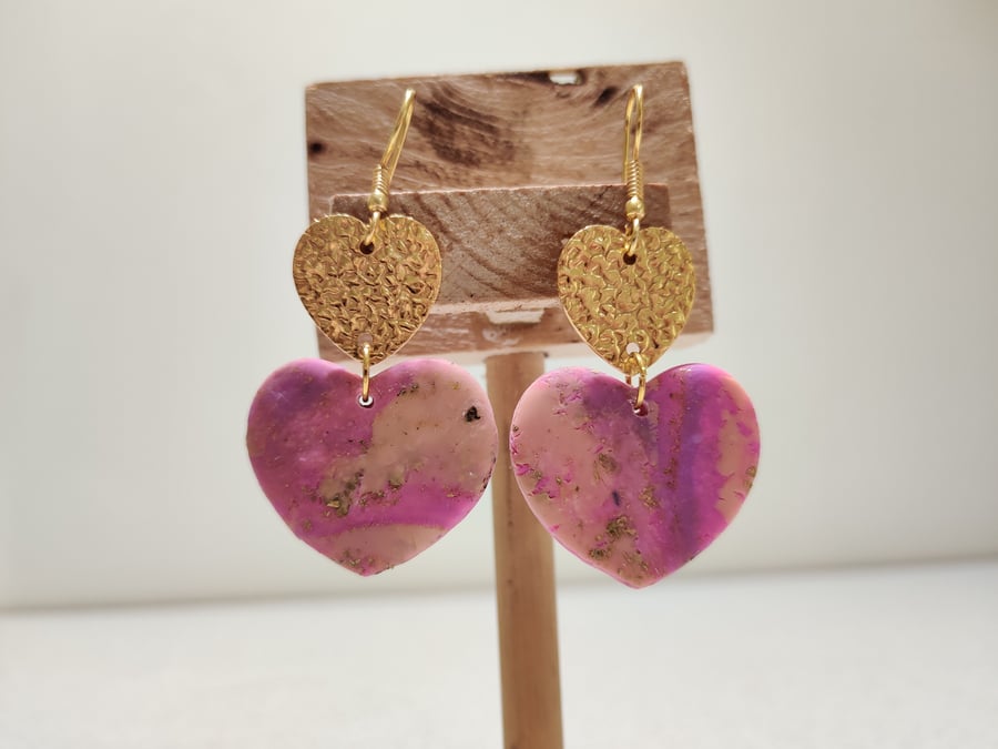 Mermaid Abstract pattern heart dangle earrings 