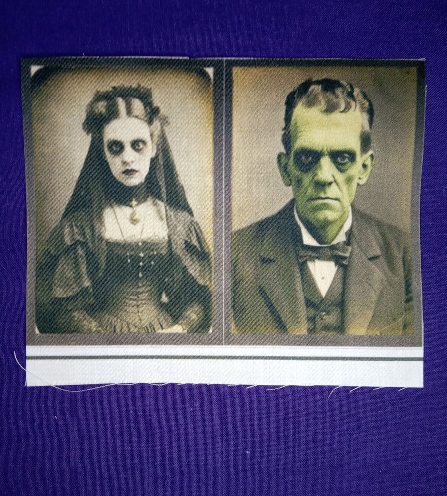 Fabric panel monster and gothic bride iron on sew on