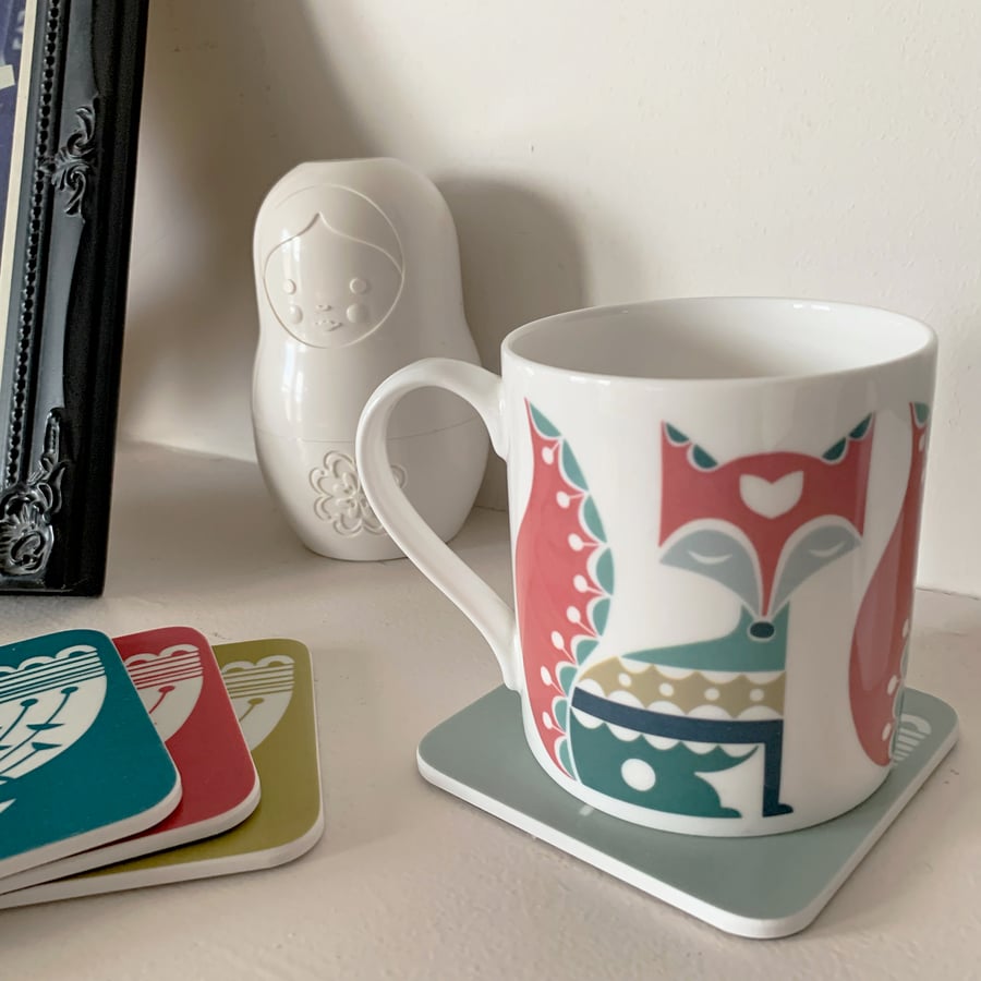 Vintage Fox Bone China Mug - Teracotta