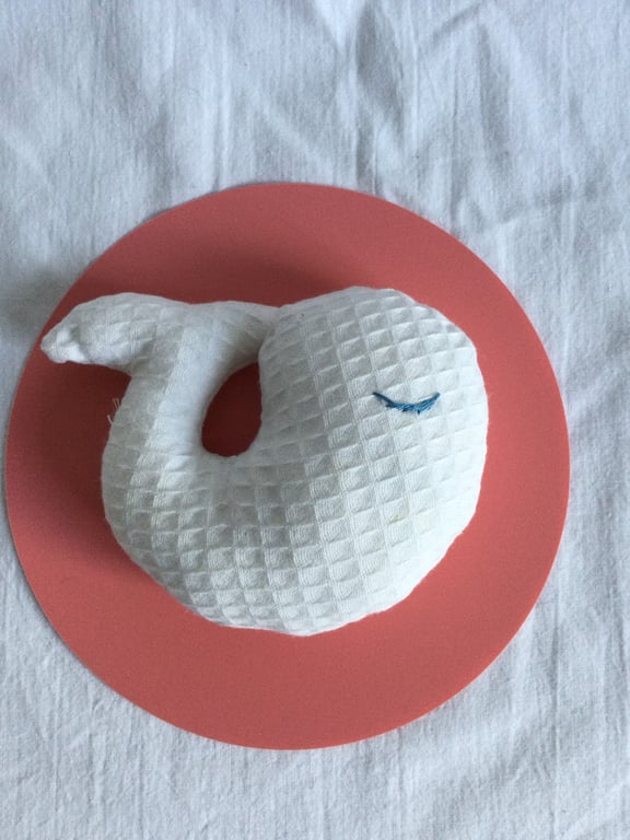Small cotton whale rattle. Whale rattle plushy. Small gift for new baby.
