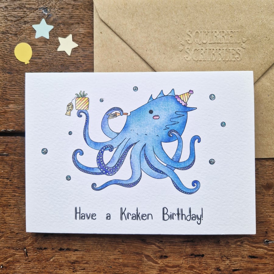 Sea Theme Birthday Card, Nautical Birthday Card, Kracken Birthday Card