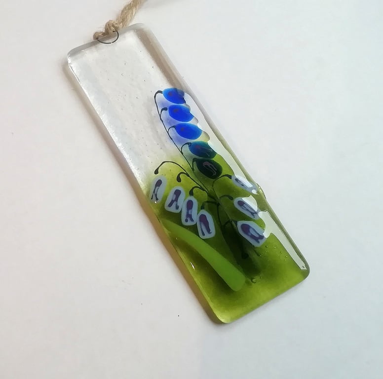Fused Glass Bluebell Suncatcher: Hand-Painted Spring Flower Art