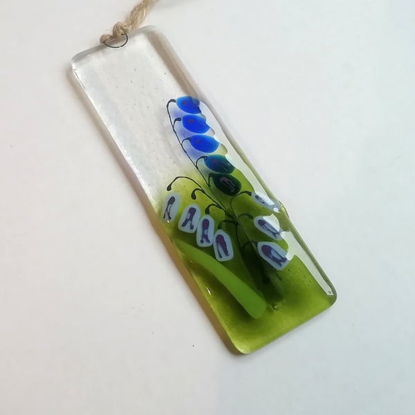 Fused Glass Bluebell Suncatcher: Hand-Painted Spring Flower Art